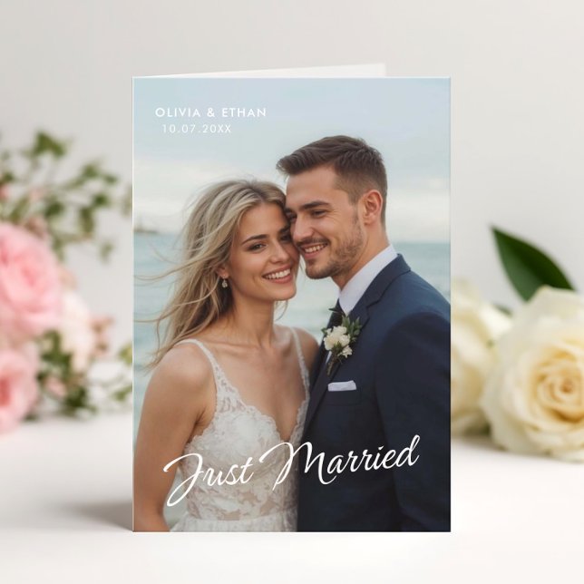 Elegant Nyligen Gift Bröllopsfoto Annonsering Inbjudan (Skapare uppladdad)