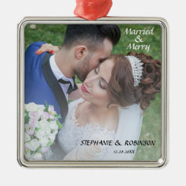 Elegant Nyligen lodrat foto Gift och Merry Julgransprydnad Metall