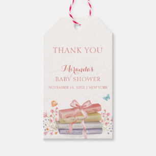 Elegant Nytt kapitel Blommigt Bow Bok Baby Shower Presentetikett