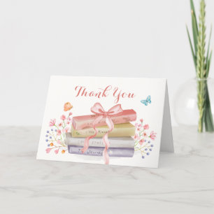 Elegant Nytt kapitel Blommigt Bow Bok Baby Shower Tack Kort