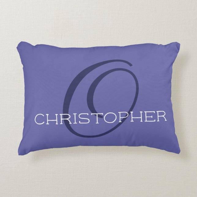Elegant O Initial Namn Periwinkle Blå Stilig Prydnadskudde (Framsidan)