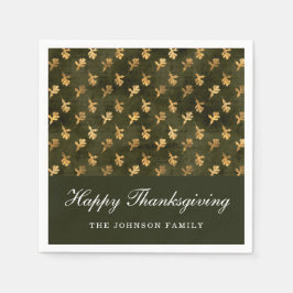 Elegant Oak Leaves Green Thanksgiving Pappersservett