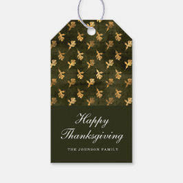 Elegant Oak Leaves Green Thanksgiving Presentetikett