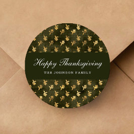 Elegant Oak Leaves Green Thanksgiving Runt Klistermärke