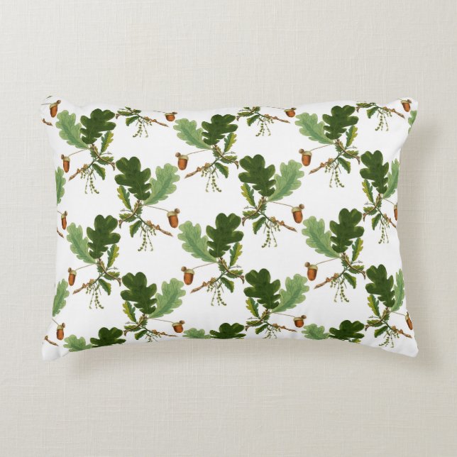 Elegant Oak Löv och Acorn Prydnadskudde (Framsidan)