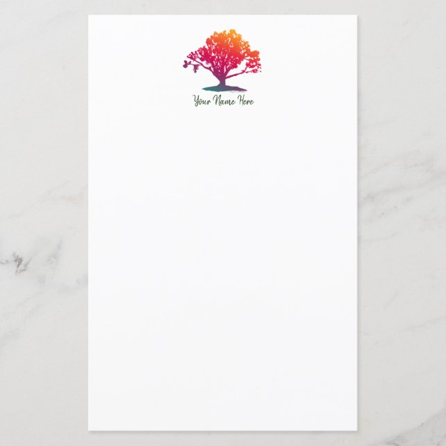 Elegant Oak Träd Monogram Stationery Papper (Framsida)