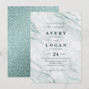Elegant Ocean Aqua Marble & Glitter Bröllop Inbjudningar