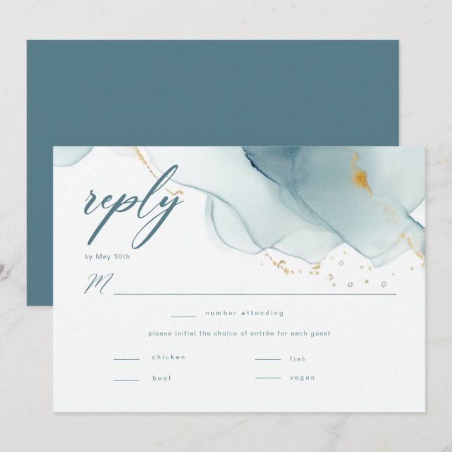 Elegant Ocean Beach Dusty Blue Bröllop Meal OSA (Fram/baksida)