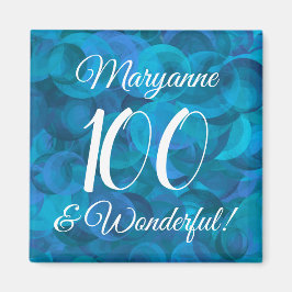 Elegant Ocean Blue 100 och underbar födelsedag Magnet