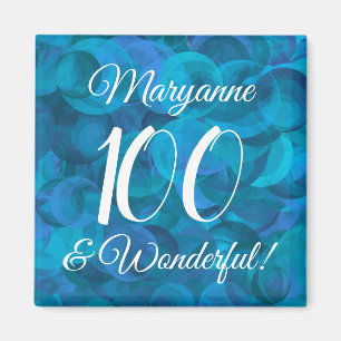 Elegant Ocean Blue 100 och underbar födelsedag Magnet
