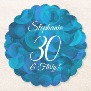 Elegant Ocean Blue 30 & Flirty Födelsedagsfest Underlägg Papper