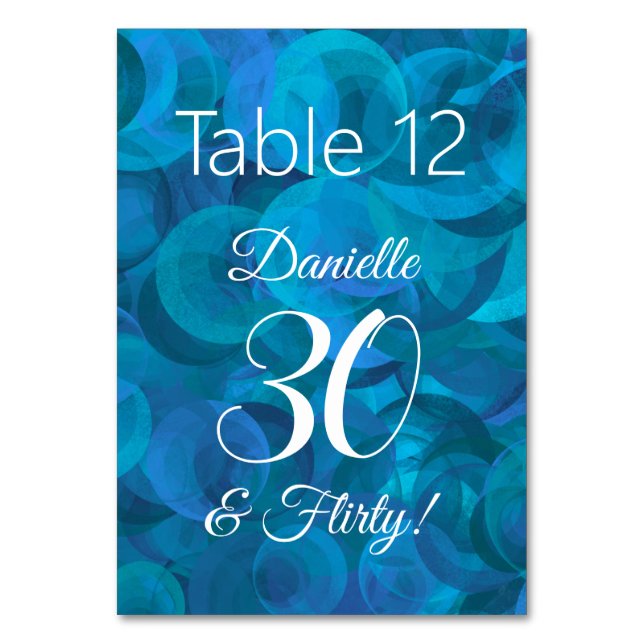 Elegant Ocean Blue 30 och Vänd Födelsedagsfest Bordsnummer (Framsidan)