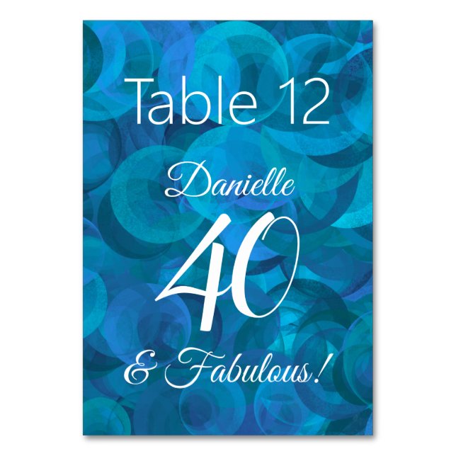 Elegant Ocean Blue 40 och Fabulous Födelsedagsfest Bordsnummer (Framsidan)