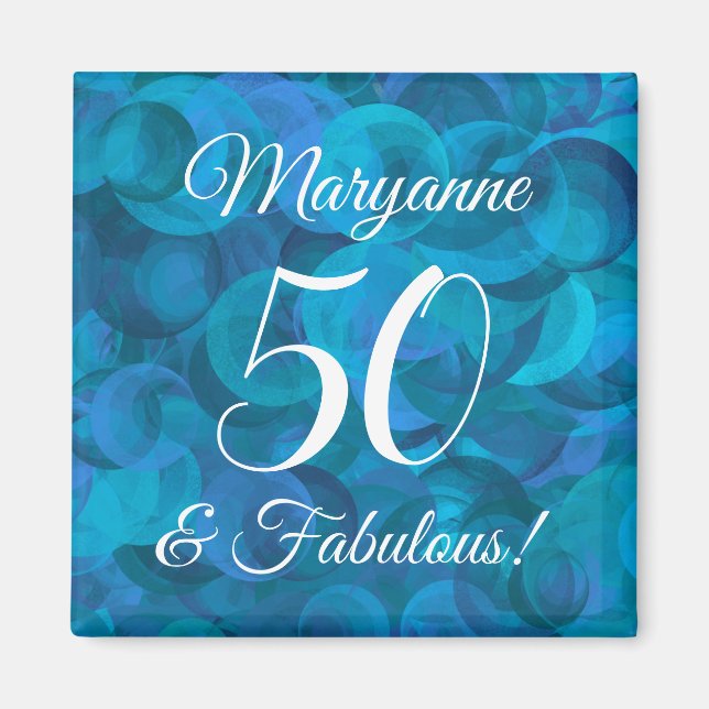 Elegant Ocean Blue 50 och Fabulous Födelsedagsfest Magnet (Framsidan)