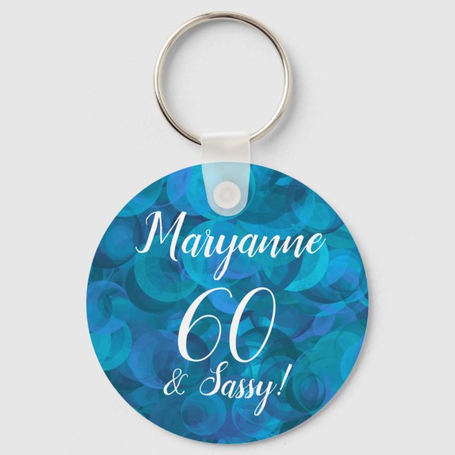 Elegant Ocean Blue 60 och Sassy Birthday Namn Nyckelring (Framsida)