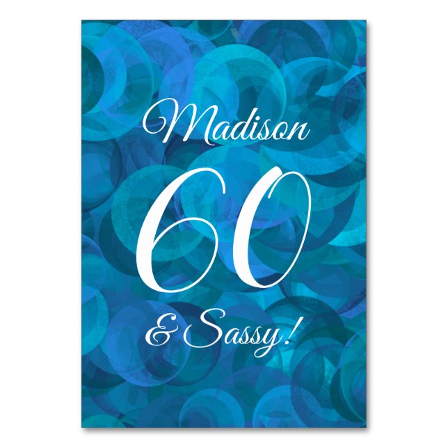 Elegant Ocean Blue 60 & Sassy Födelsedagsfest Bordsnummer (Framsidan)