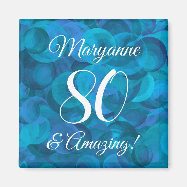 Elegant Ocean Blue 80 och Fantastisk Födelsedagsfe Magnet (Framsidan)