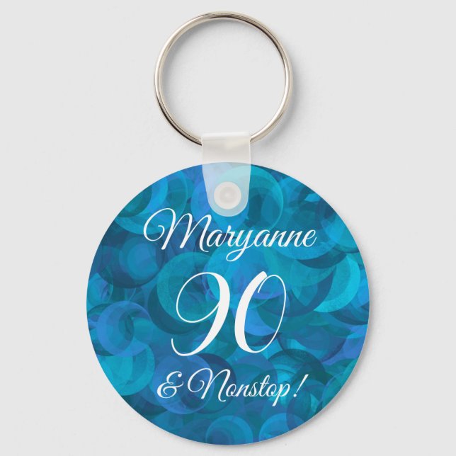 Elegant Ocean Blue 90 och Nonstop Födelsedagsfest Nyckelring (Framsida)