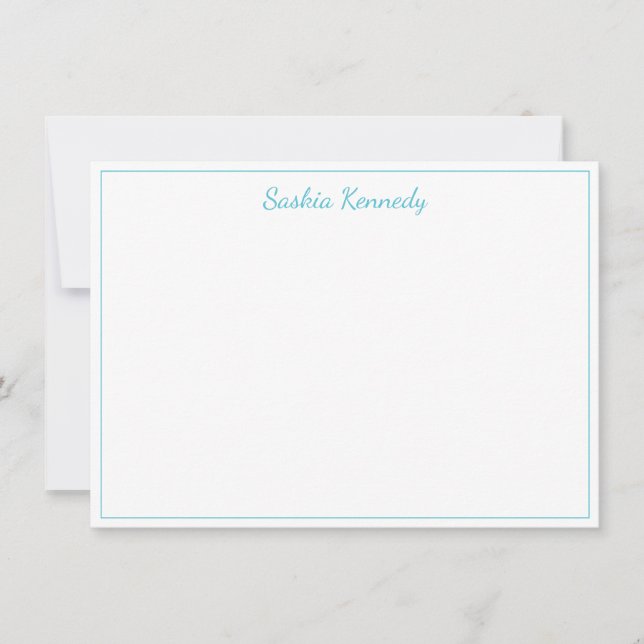 Elegant Ocean Blue Dancing Script Gräns Anteckningskort (Framsida)