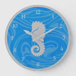 Elegant Ocean Blue Seahorse Silver Stor Klocka