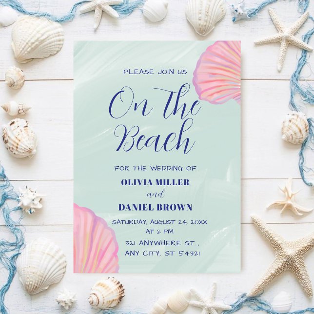 Elegant Ocean Pastel Seashell Beach Wedding Inbjudningar (Skapare uppladdad)