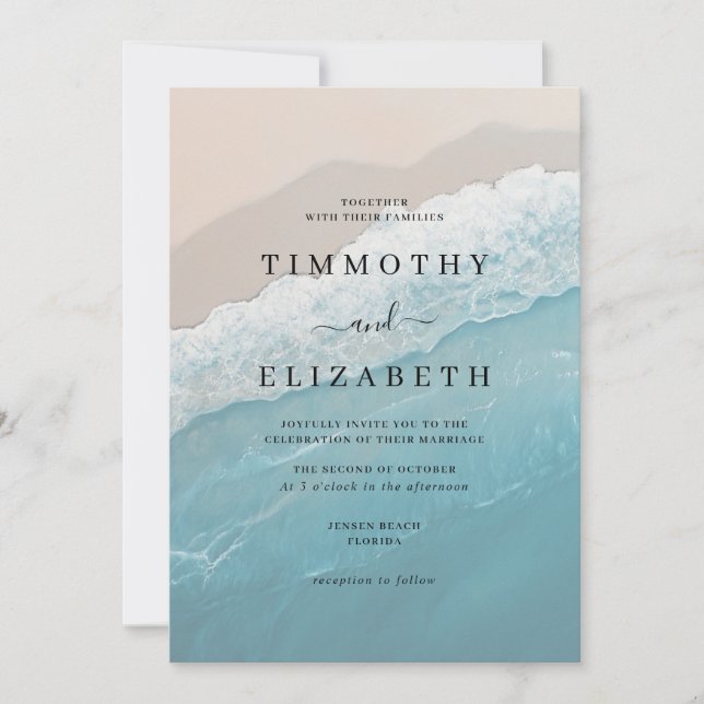 Elegant Ocean Sand Beach Wedding Inbjudningar (Framsida)