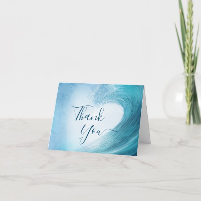 Elegant Ocean Wave Photo Beach Wedding Tack Kort (Framsida)