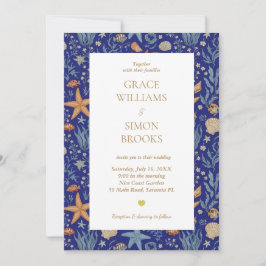 Elegant Oceanen Guld Ultramarine Personligt bröllp Inbjudningar