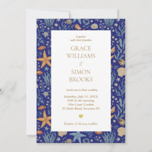 Elegant Oceanen Guld Ultramarine Personligt bröllp Inbjudningar