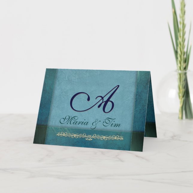 Elegant oceanen och himlar blå monogram anteckningskort (Framsida)