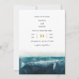 Elegant Oceanic Blue Whale Artistic Beach Wedding Inbjudningar