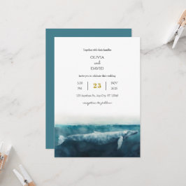 Elegant Oceanic Blue Whale Artistic Beach Wedding Inbjudningar
