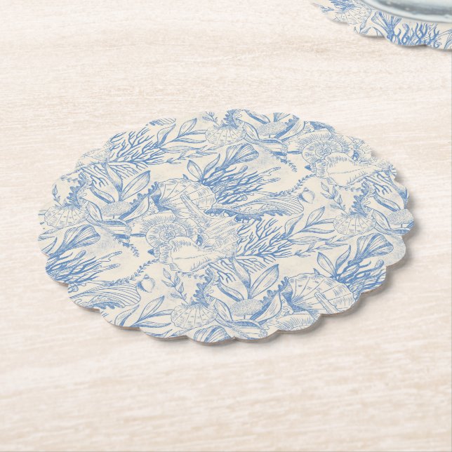 Elegant oceansk blå toile underlägg papper (Vinklad)