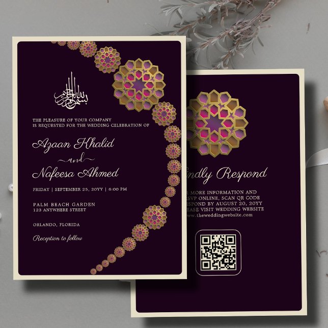 Elegant och Blommigt Geometric QR Code Islamic Brö Inbjudningar (Skapare uppladdad)