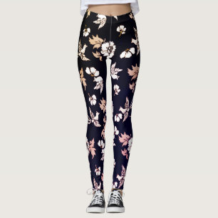 Elegant och blommor i Mörkens bakgrund Leggings