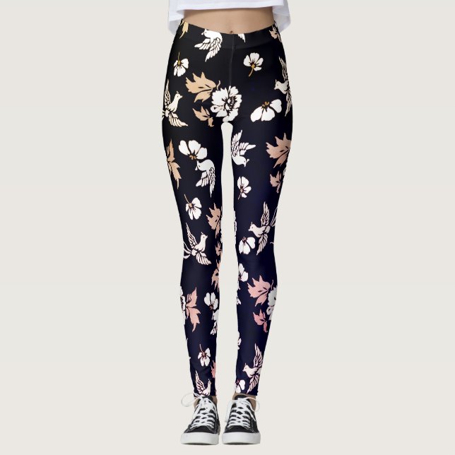 Elegant och blommor i Mörkens bakgrund Leggings (Framsida)