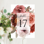 Elegant  och Burgundy Bröllop eller Annan händelse Bordsnummer<br><div class="desc">Kort för blommigt av elegant med bordsnummer med utsökt,  handmålad vattenfärgad bouquet. Använda av elegant och en graciös modern kalligrafi. Blommor och löv i en kombination av  rosa,  ro guld,  persika,  burgundy,  Marsala och sage grönt tones. En del av vår "himmel i Ro" bröllop och evenemangssamlingar.</div>