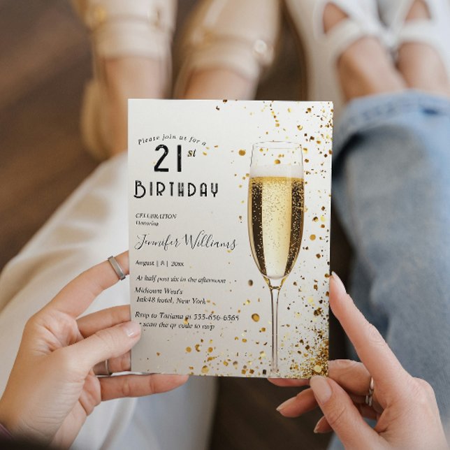 Elegant och champagneglas 21-årsdagen party inbjudningar (Skapare uppladdad)