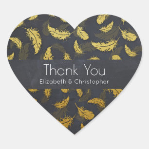 Elegant och Chic Black och Guld Feather Tack Hjärtformat Klistermärke