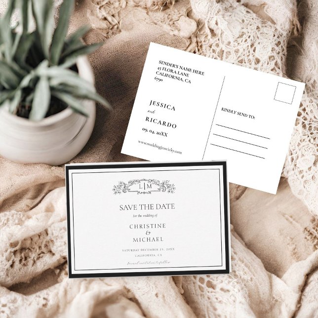 Elegant och Chic botaniskt vapensköld monogram brö Spara Datumet (Skapare uppladdad)