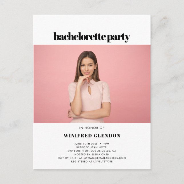 Elegant- och chic-fakturainbjudan för bachelorette vykort (Framsida)