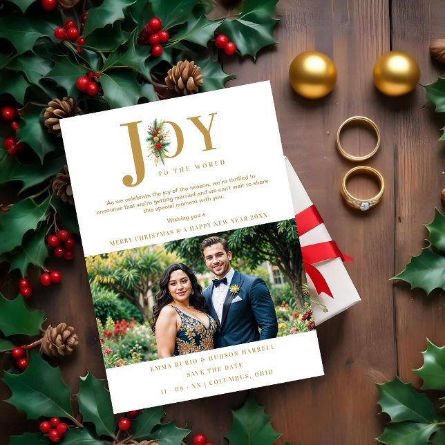 Elegant och Chic Poinsettia-girlang Bröllopsfoto Spara Datumet (Refined & Chic Poinsettias Garland Wedding Photo Save The Date,)