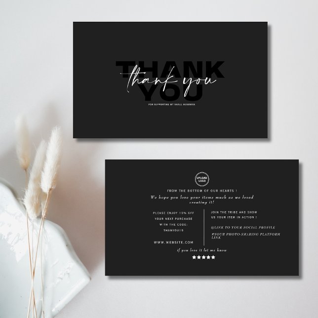 Elegant och chic svart och vit tack visitkort (Skapare uppladdad)
