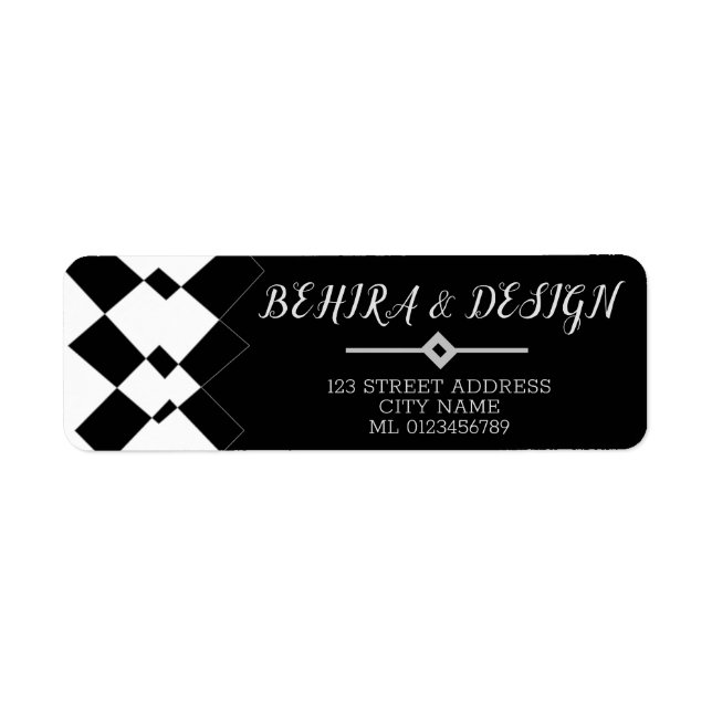 Elegant och chic, svart och vitt geometriskt mönst returadress etikett (Framsidan)