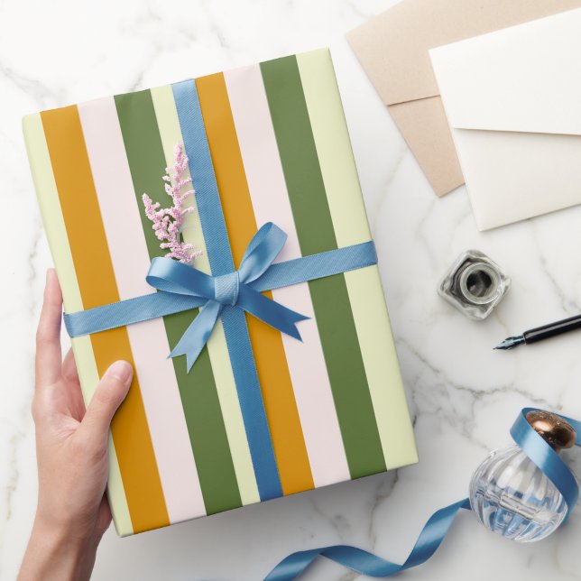 Elegant och Chic Varm Grönt, Rosa och Guld Rand Presentpapper (Gifting)