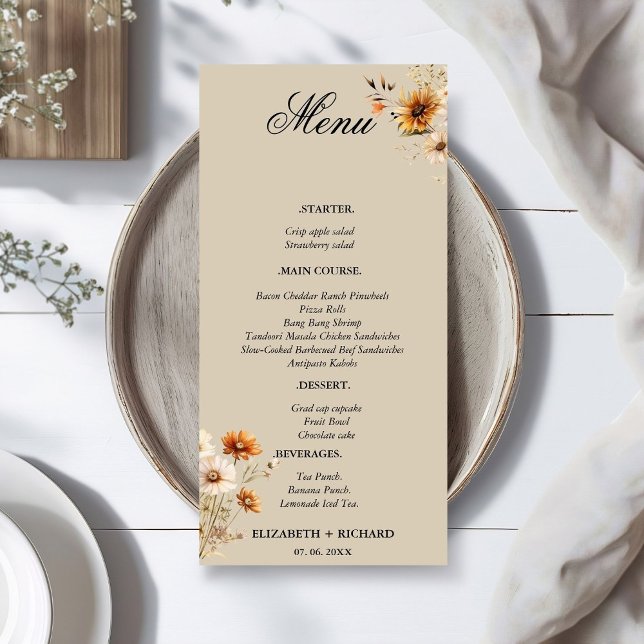 Elegant och Chic Wildblomböhmen Blodasbröllop Meny (Skapare uppladdad)