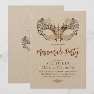 Elegant och den moderna Guld Masqueraaddagen Party Inbjudningar