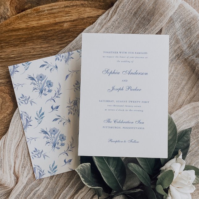 Elegant och enkel Blue Chinoiserie Bröllop Inbjudningar (Skapare uppladdad)