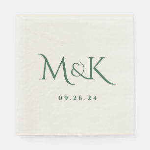 Elegant och enkel Emerald Grönt Bröllop Monogram Pappersservett