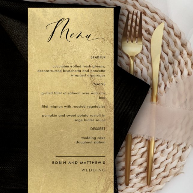 Elegant och enkel, Faux Gold Foil Bröllop Menu Meny (Skapare uppladdad)